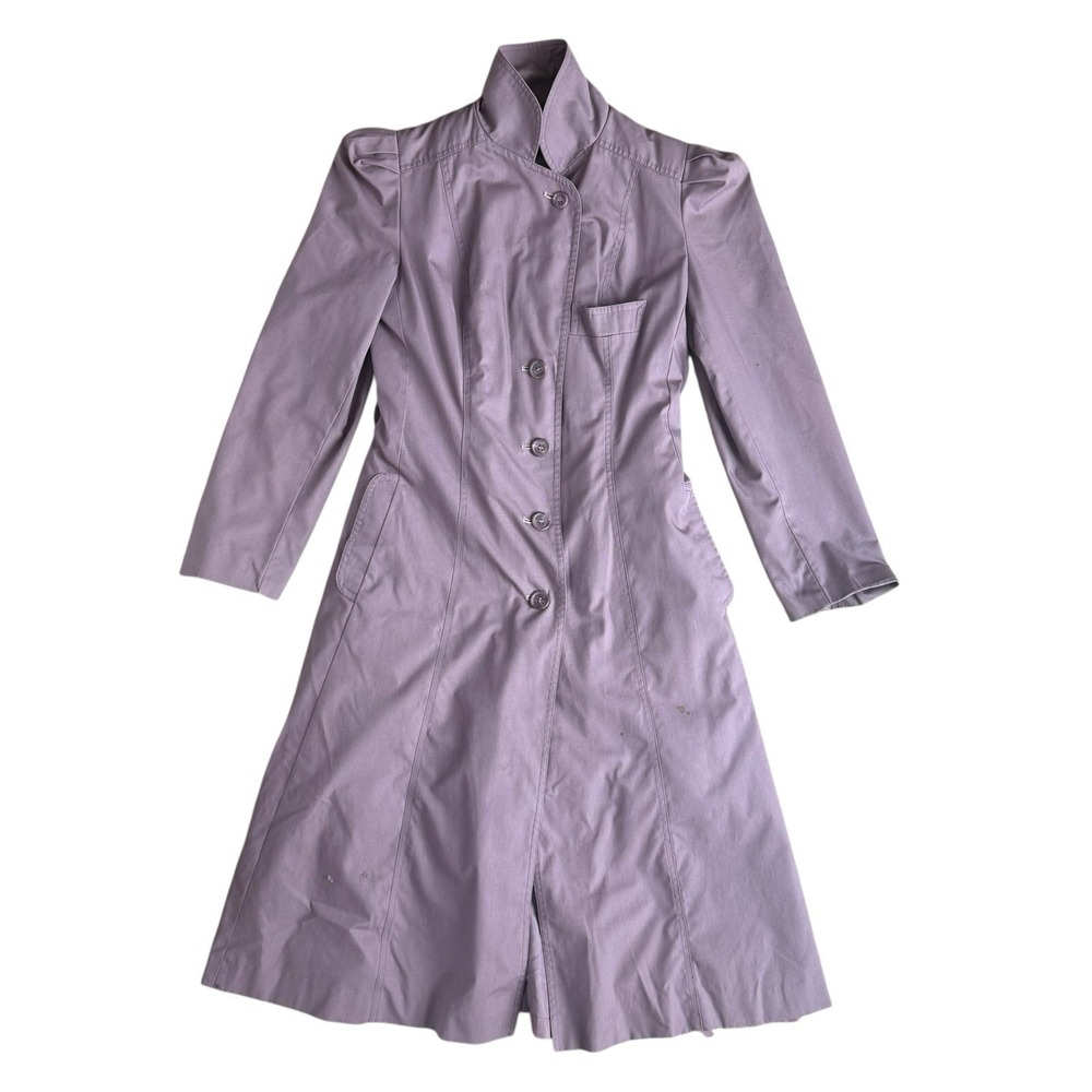 Y2K Mauve Structured Long Coat Puff Sleeve Fitted Princess Seam Womens
